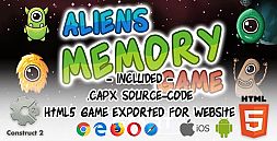 Aliens Memory Game - Construct 2 Source Code and HTML5 Files for Website