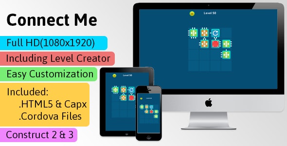Connect Me - HTML5 Game (Construct 2 | Construct 3 | Capx | C3p) - Puzzle Game str8face