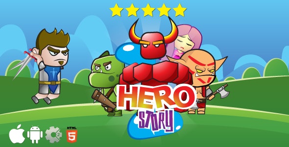 Hero story - HTML5 game. Construct 2 (.capx) + cocoon ADS