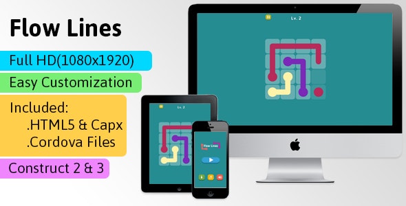 Flow Lines - HTML5 Game (Construct 2 | Construct 3 | Capx | C3p) - Puzzle Game