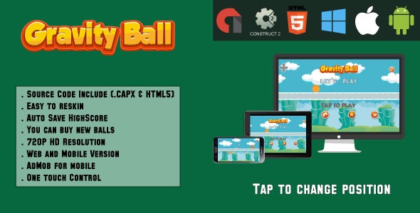 Gravity Ball - HTML5 Game (.CAPX & HTML)