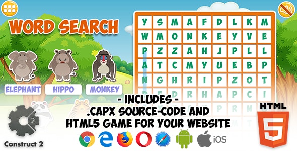 Word Search Game - Construct 2 Source Code and HTML5 Files for your Site