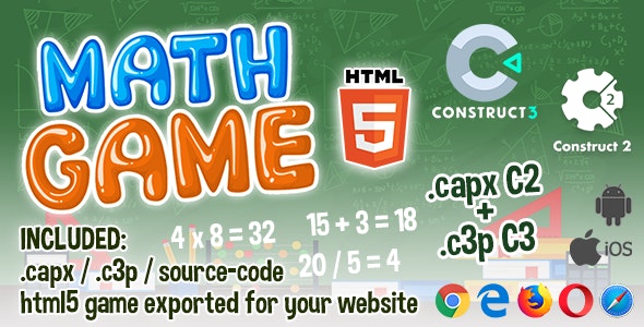 Math Game HTML5 - Construct 2 & 3 (.capx + .c3p + source-code)
